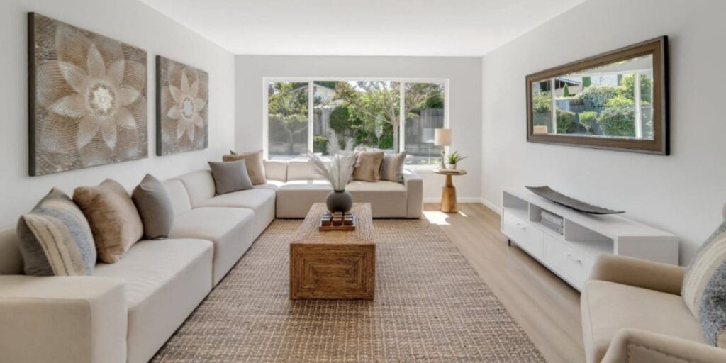 Elegantly staged living room in a Los Gatos home.